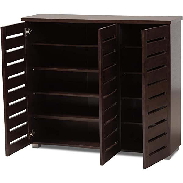 Wholesale Interiors Baxton Studio Adalwin Modern and Contemporary 3-Door Dark Brown Wooden Entryway Shoes Storage Cabinet