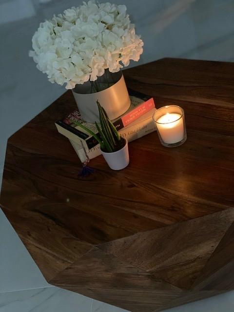 【Furniture】Diamond Shape Acacia Wood Coffee Table with Smooth Top, Dark Brown