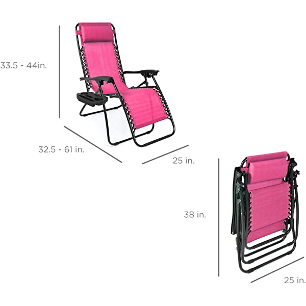 Best Choice Products Set of 2 Adjustable Steel Mesh Zero Gravity Lounge Chair Recliners w/Pillows and Cup Holder Trays - Burgundy