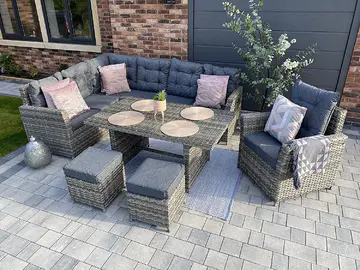 Sorrento Grey Rattan Outdoor Garden Dining Set 8 Seat – Right Side Facing