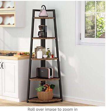 TRIBESIGNS WAY TO ORIGIN Modern 5 Tier Corner Shelf,70 Inch Tall Corner Bookshelf Bookcase Etagere A-Shaped Display Corner Storage Rack for Living Room, Kitchen,Bedroom,Small Space (White)