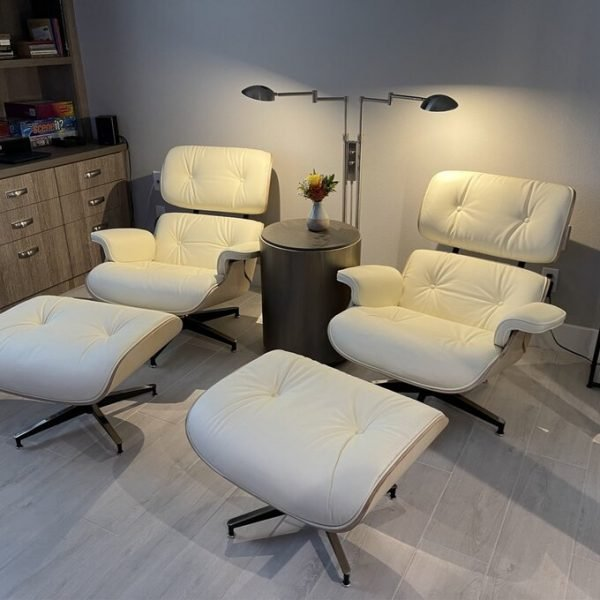 33” WIDE TUFTED GENUINE LEATHER FULL GRAIN LEATHER SWIVEL LOUNGE CHAIR AND OTTOMAN