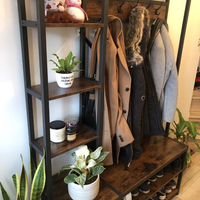 【Furniture】Emelyne 47.2'' Wide Iron Hall Tree with Bench and Shoe Storage