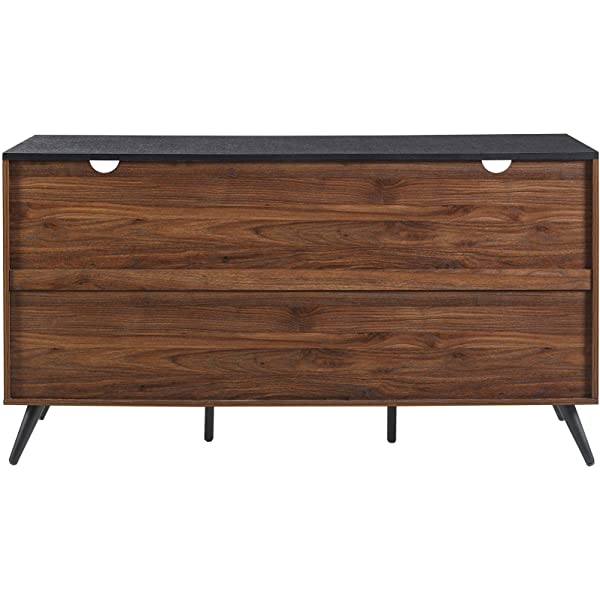 Walker Edison Modern 4 Drawer Sliding Door Wood Cabinet Buffet Entryway Serving Storage Cabinet Doors Dining Room Console, 59 Inch, Black and Dark Walnut