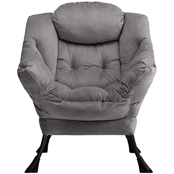 AbocoFur Modern Large Cotton Fabric Lazy Chair，Accent Contemporary Lounge Chair, Single Steel Frame Leisure Sofa Chair with Armrests and A Side Pocket, Beige