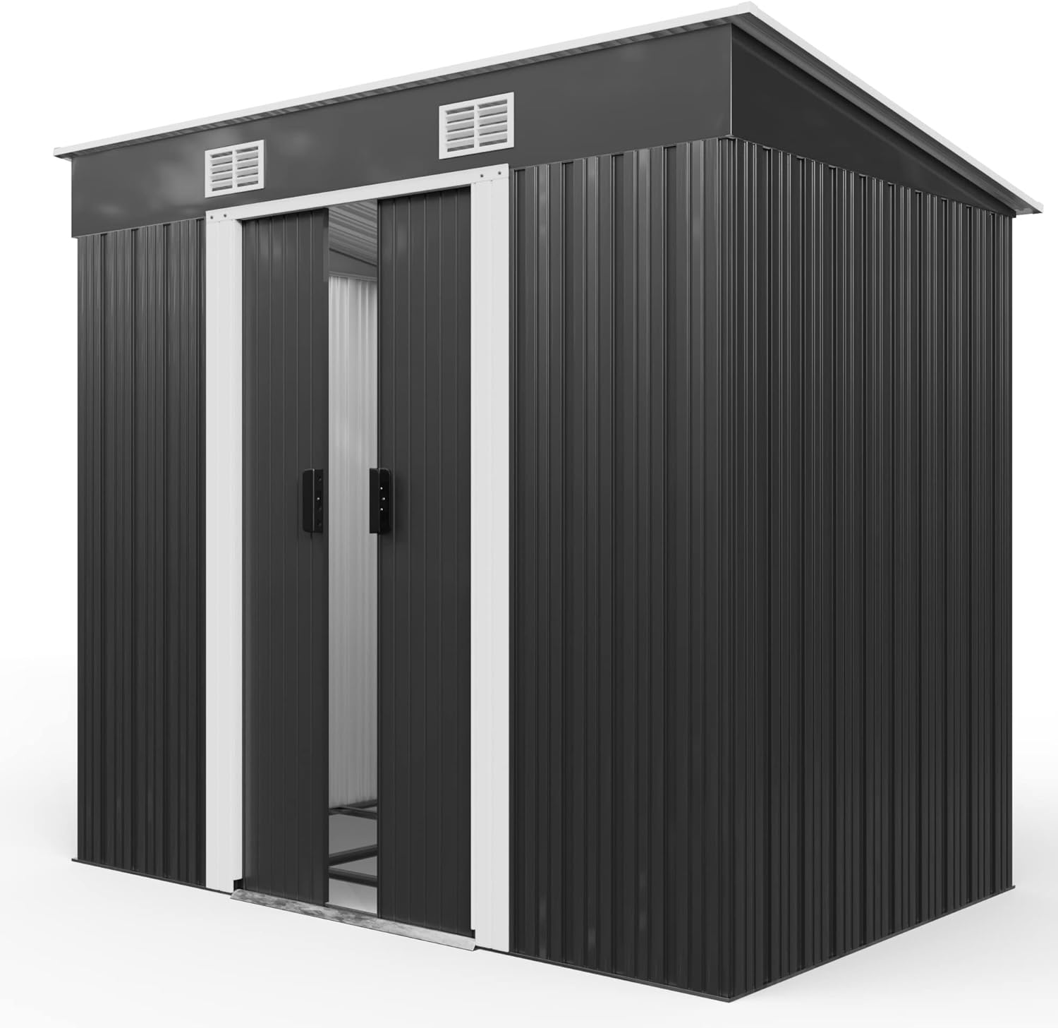 GARDEBRUK® Garden Metal Tool Shed | Anthracite | 6x4 FT | Outdoor Tool Storage Garden House | Sloped Pent Roof | Sliding Door | Container Gardening Equipment | Weather-Resistant