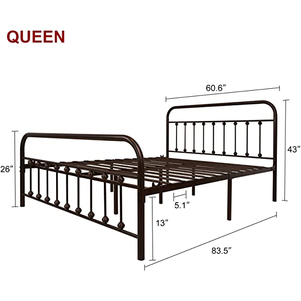 Black Metal Bed Frame Full Size with Headboard and Footboard Single Platform Mattress Base,Metal Tube and Iron-Art Bed（Full,Black） Full Black