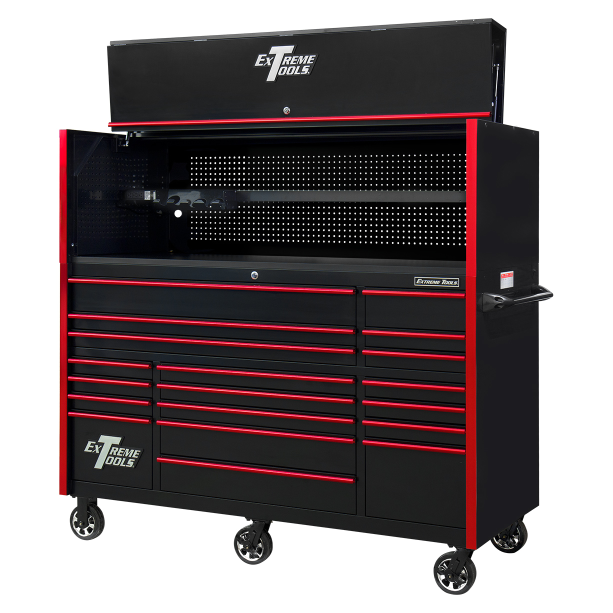 used toolboxExtreme Tools 72in. x 30in. 19 Drawers Triple Bank Roller Cabinet and Power Workstation Hutch Combo