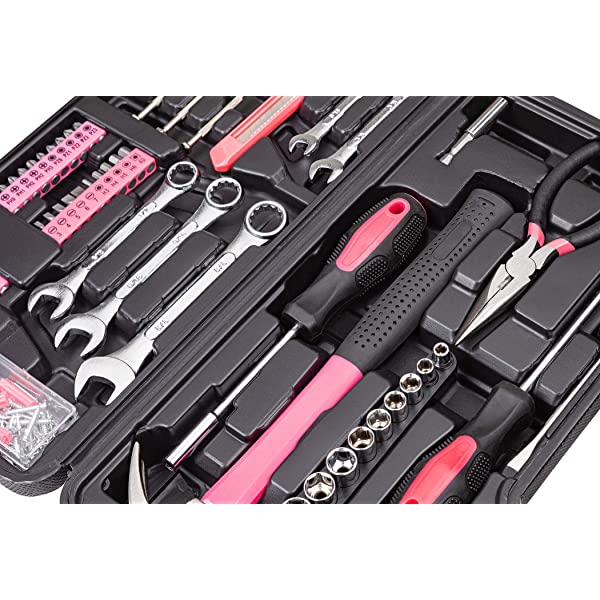 CARTMAN 148Piece Tool Set General Household Hand Tool Kit with Plastic Toolbox Storage Case Socket and Socket Wrench Sets Red