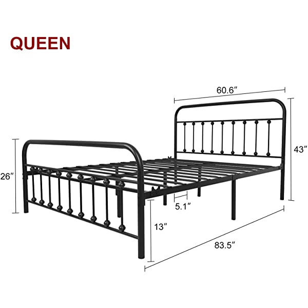Black Metal Bed Frame Full Size with Headboard and Footboard Single Platform Mattress Base,Metal Tube and Iron-Art Bed（Full,Black） Full Black