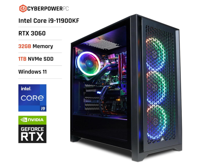 Intel Core i9-11900KF, Nvidia RTX 3060 12GB, 32GB RAM, 1TB NVMe SSD, 650W 80+ PSU, Wi-Fi,