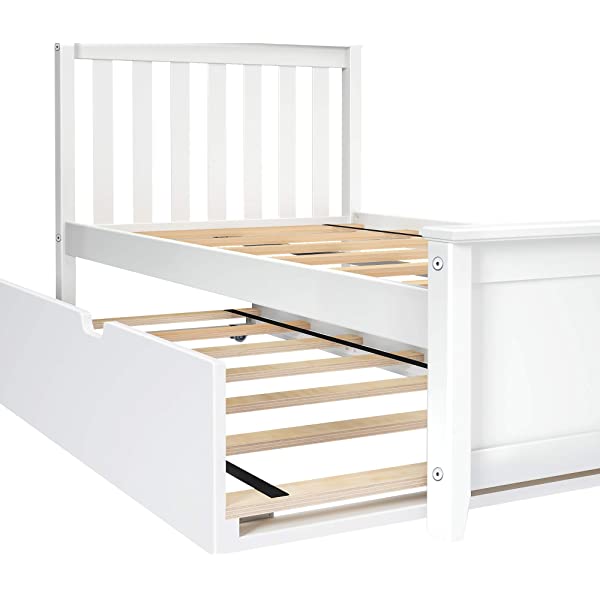 Max & Lily Twin Bed with Trundle, White White Bed with Trundle